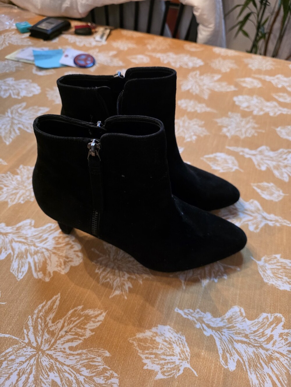 Clarks Black Suede Ankle Booties with Side Zip